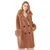 2019 Fashion Soft Custom Sheep Shearling Jacket Overcoat Big Real Fox Fur Collar Sheep Lamb Shearling Coat Women