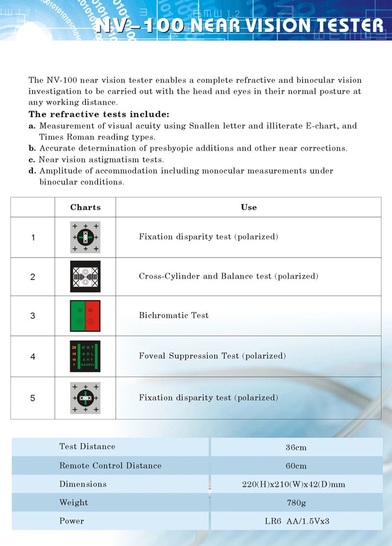 China most popular model NV-100 ophthalmic eye test chart Near Vision Test Product