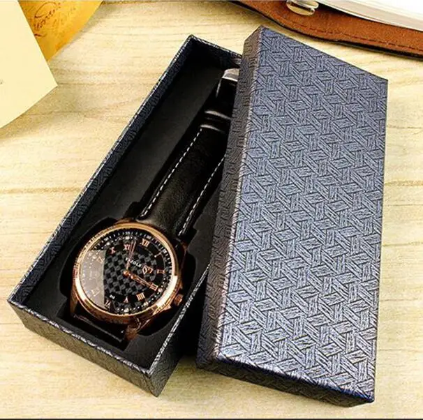 

Light Blue Check Luxury wrist watch box Rectangle Shape Watch Pack Boxes MY-A038