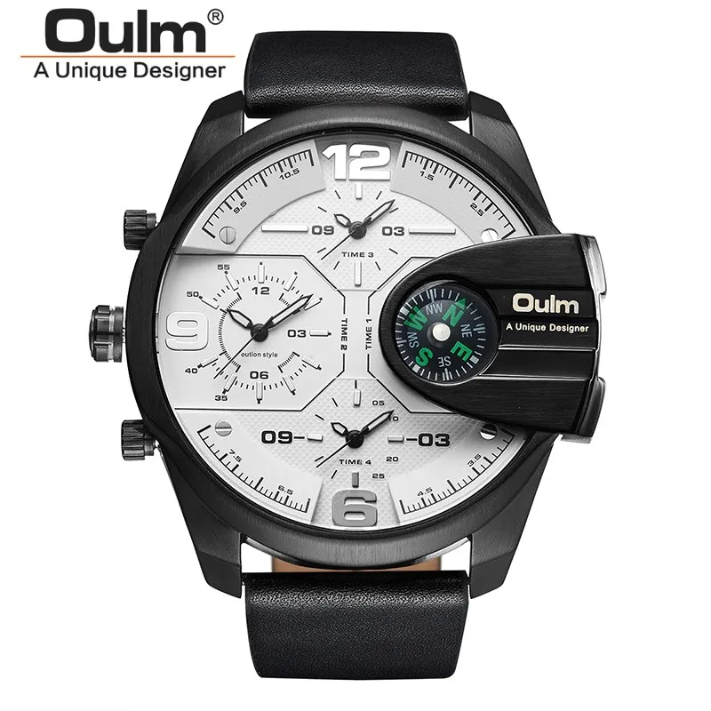 

Top Brand Luxury Designer Compass Army Leather Strap Waterproof Sports Dual Display Quartz Military Oulm Watch Relojes Hombre