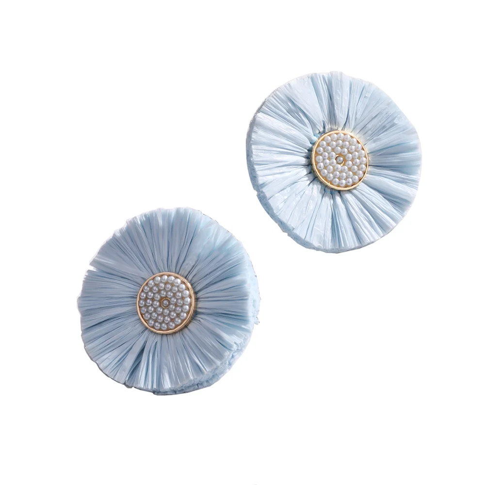 

Zooying latest simple flower shaped pearls raffia stud earring, Pink blue purple yellow