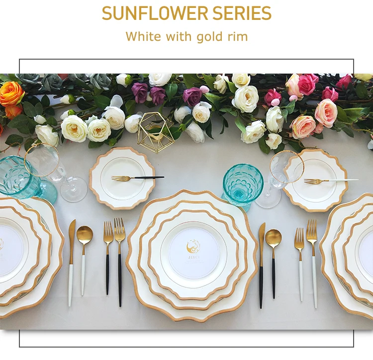 Kitchen Table Serving Ware Gold Rim White Porcelain Dinner Set Buy