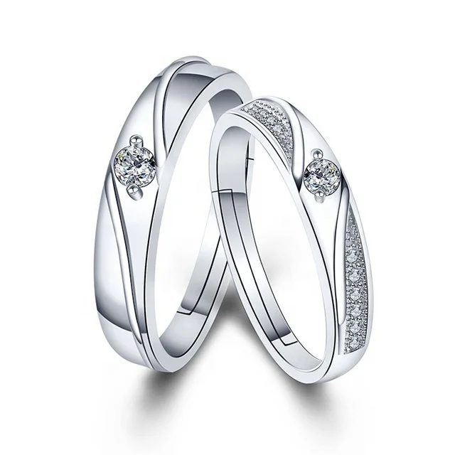 

2pcs Set Couple Ring Small Zircon Design Opening Wedding Rings Finger Circlet Women Men Fine Jewelry Girlfriend Lover Noble Gift