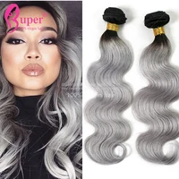 

Ombre Grey Human Hair Weaving Extensions,Colored Brazilian Ombre Weave Hair Bundles With Closure