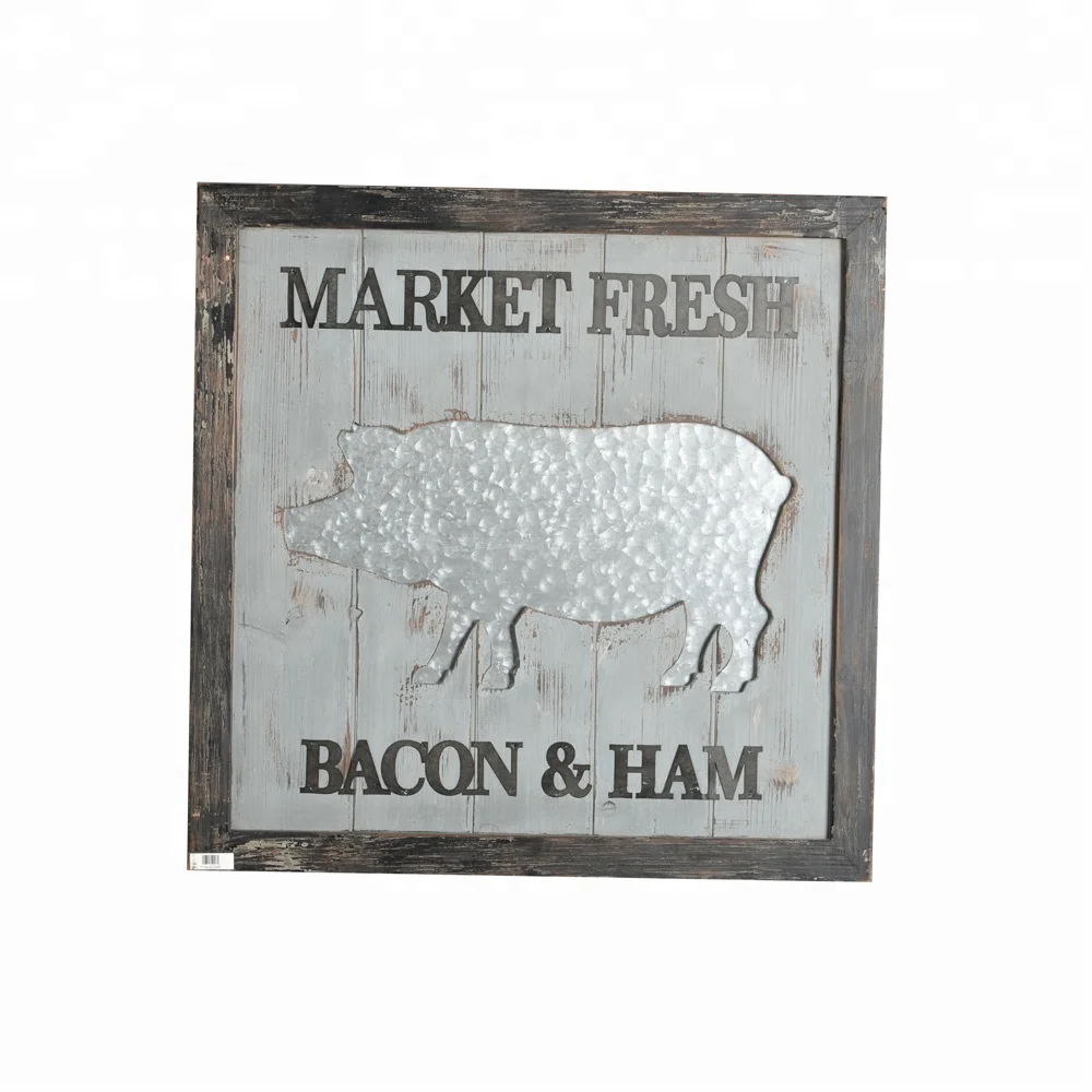 

Mayco Home Decoration FARM DAIRY COW BACON & HAM Metal Wall Art, Black&grey