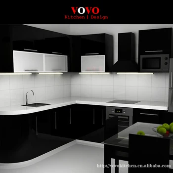 2016 Hot Sales High Gloss Lacquer Kitchen Cabinets Black Colour