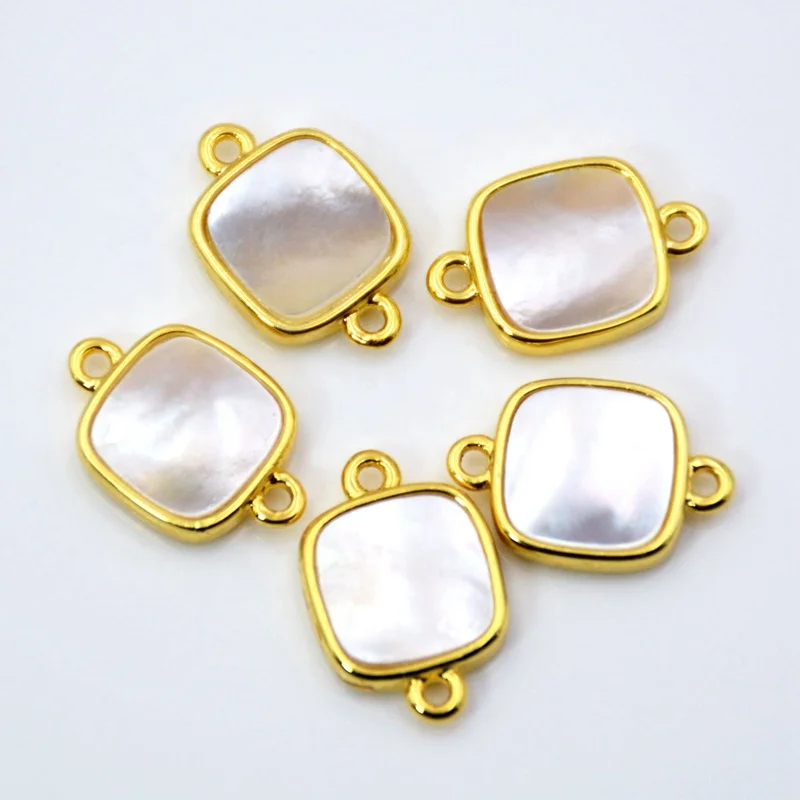 

Natural white shell connector square Gemstone charms sea shell beads jewelry gold plated findings mother of pearl pendant