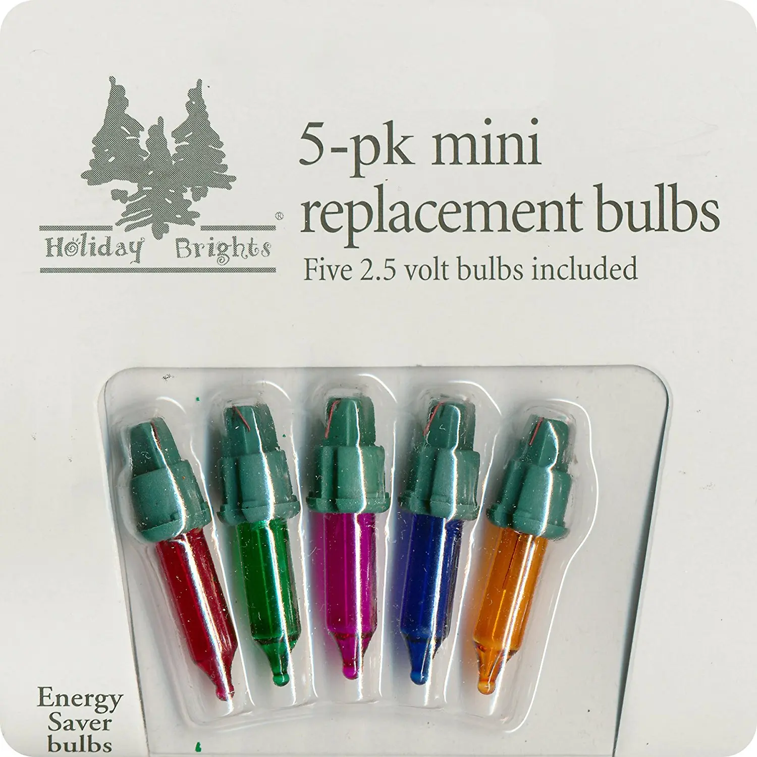Pack of 5 Multi-Colored Steady Burning Mini-Light Bulbs 2.5 Volt with Removable Green Bases