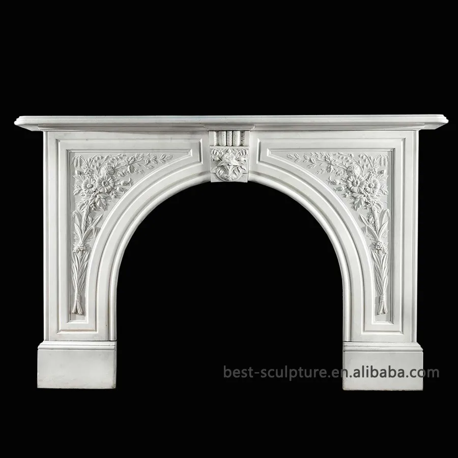 Arched Victorian White Marble Fireplace Mantel With Western