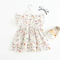 

floral printing baby girl cotton dress with fly sleeve