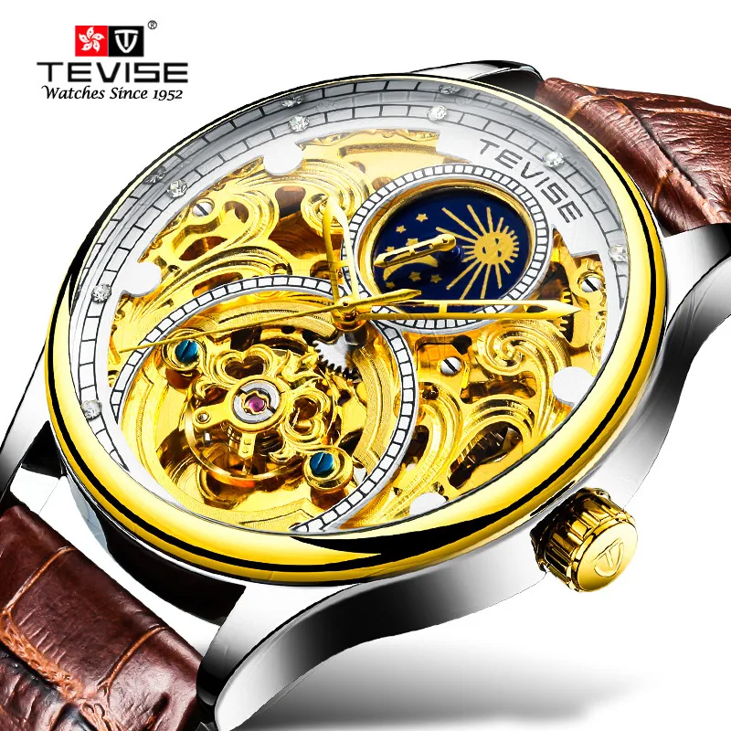 

New Arrivals Hollow mechanical tourbillon movement automatic leather watches luxury gold watches T820, Optional