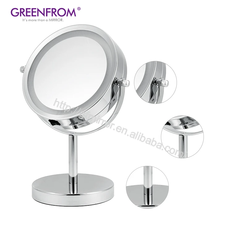 magnifying mirror on stand with light