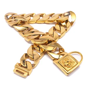 Image of Quality Cast Stainless Steel Pet Buckle Collar Cuban Dog Gold Chain