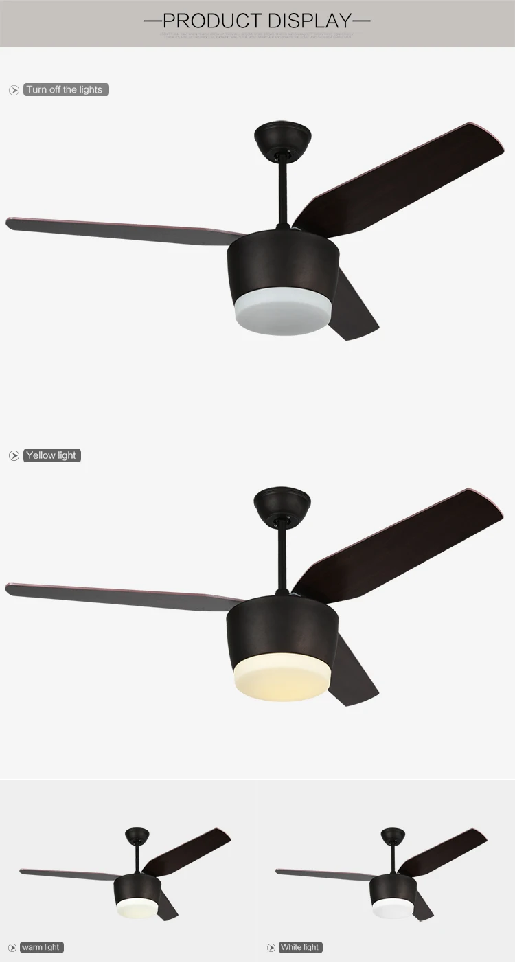 Energy saving remote control 52inch 3 Blades wooden ceiling fan with light