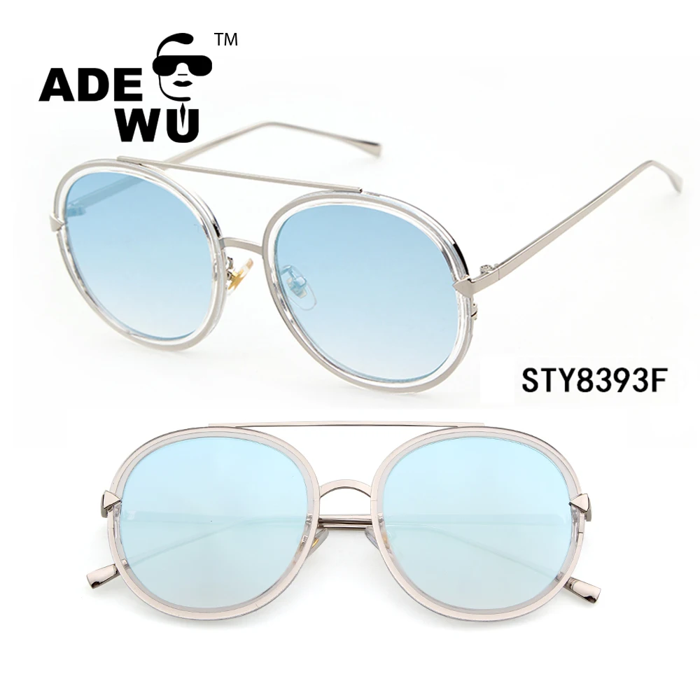 

ADE WU 2017 newest Korean style fashionable round mirror sunglasses ocean color lens metal frame Unisex, As shown in figure