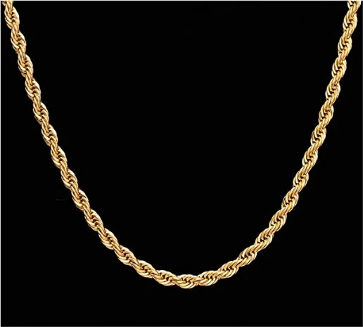 

18k Real Gold Plated Rope Chain 2.5-5MM Stainless Steel Mens Chain Necklace WomeN 16-36 inches, N/a