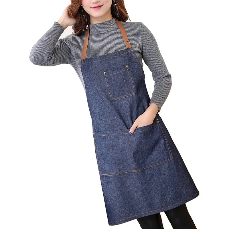 

Unisex Adjustable Denim Jean Kitchen Apron With Pockets for Women Men, Multicolor;and could according to your requirements