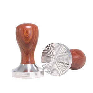 Image of Wholesale High Quality 100% Wooden Handle Base Size 58mm Espresso Coffee Tamper Distributor for Coffee Powder quick shipping