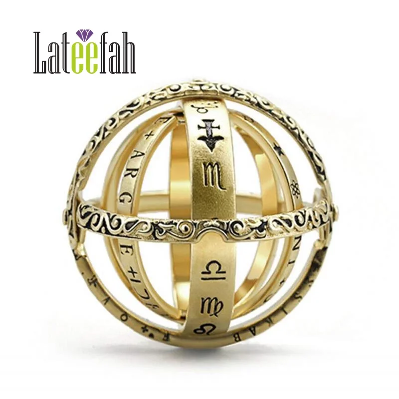 

Copper Creative Love Couple Rotating Complex Astronomical Sphere Ring Zodiac ball cosmic ring Jewelry, Gold or silver