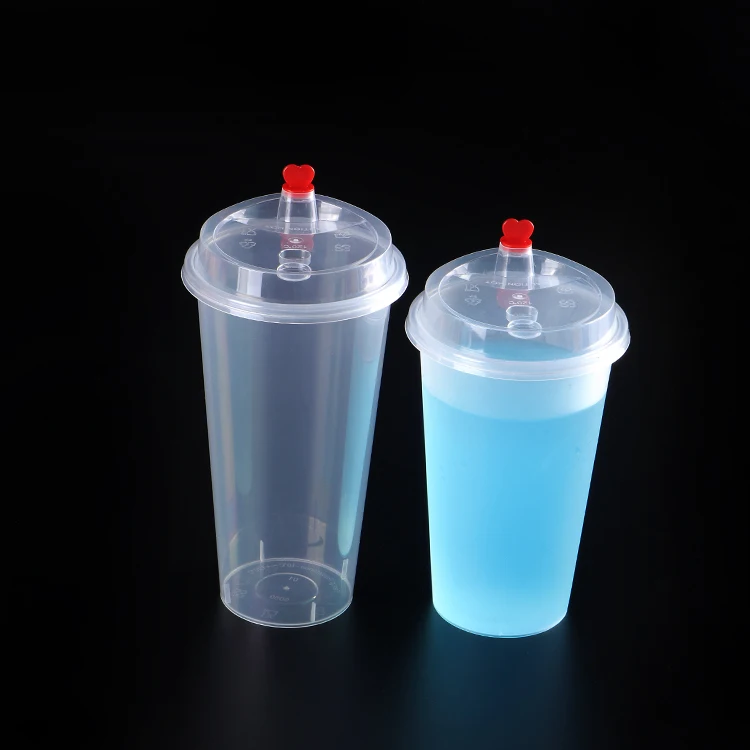 16oz可重复使用的U形透明塑料泡泡茶/果汁/咖啡杯带盖