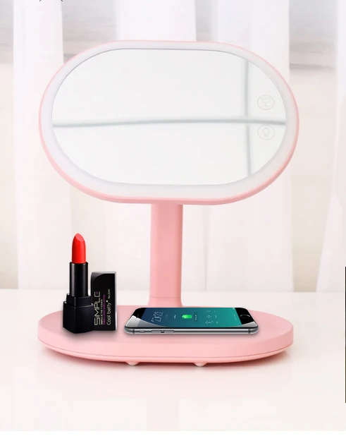 

New design multifunctional 3 in 1 design smart led mirror wireless charger for QI smart phones, Pink;white;green