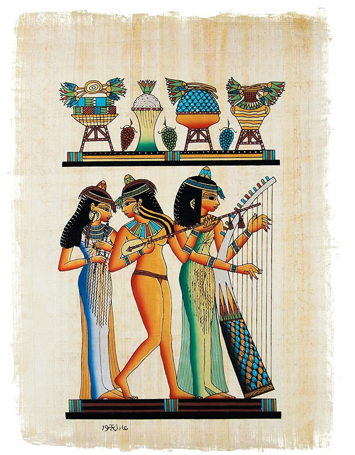 Leolana Nefertiti Egyptian Papyrus Painting 9x13 Black /& Gold