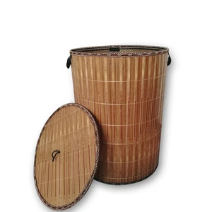 Image of folding wicker Laundry Basket and Removable Dirty Clothes Storage round Liner Bamboo Hampers
