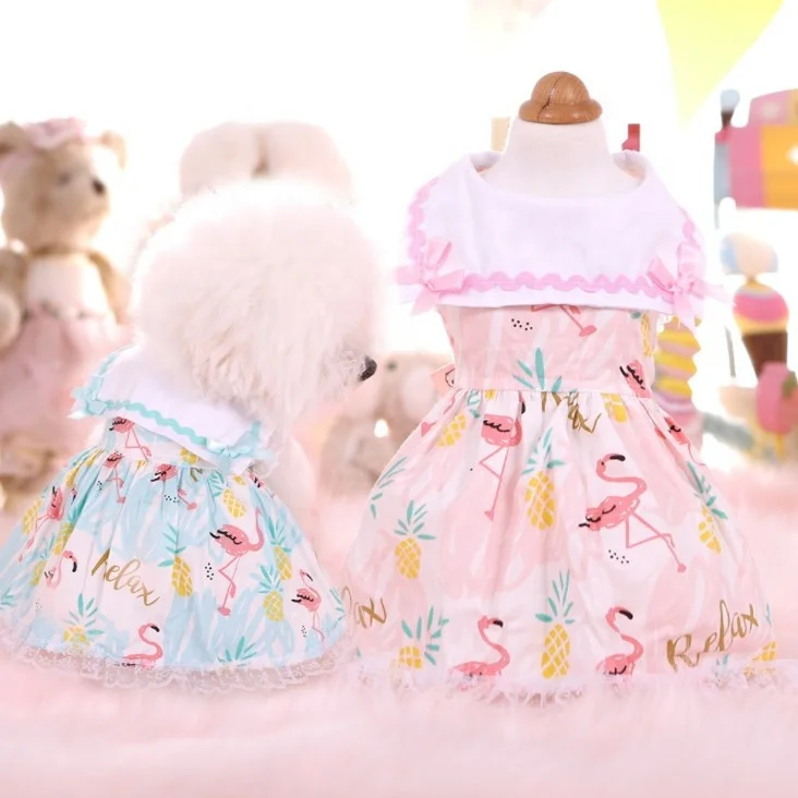 

Heyri Pet Supplies Spring summer flamingo pet dog doll skirt clothes sweet romantic princess pet puppy dog dress clothes
