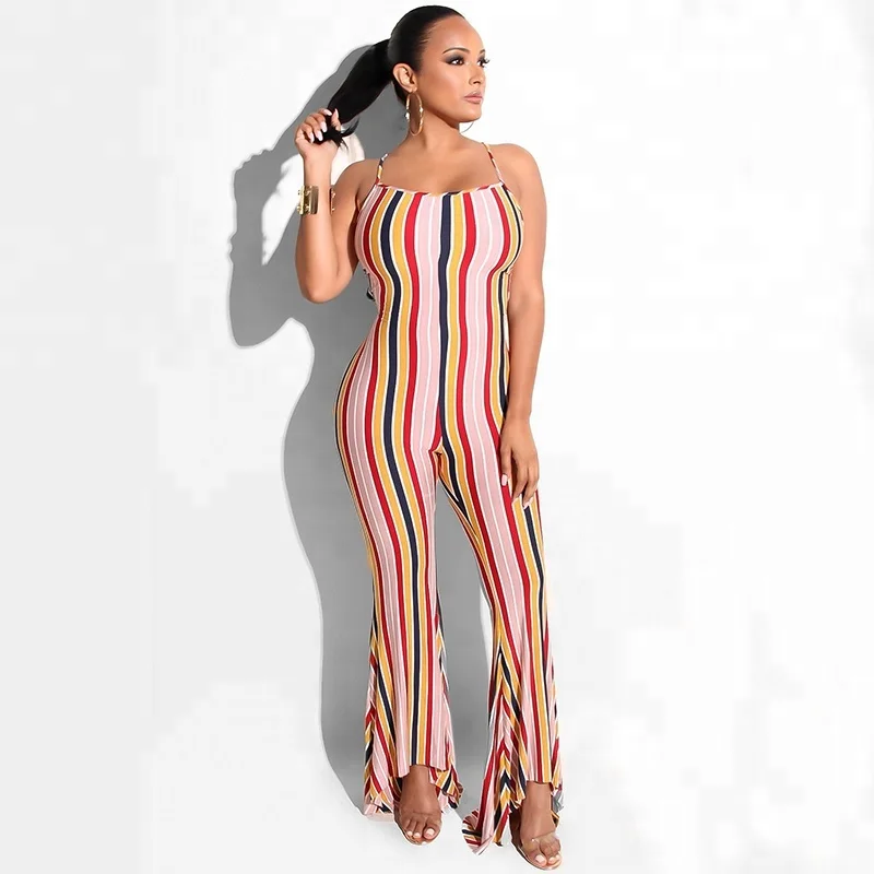 

sexy women's clothes stripes backless pants ladies bell-bottom jumpsuit, As picture