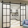 frosted glass interior single teak wood main hotel bathroom mirrored renin barn door ceiling mounted
