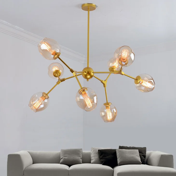 Wholesale Nordic Modern Home Decor Glass Lampshade Pendant Lights Black Gold Ceiling Lights Hot Sale Multi Heads Chandelier Lamp