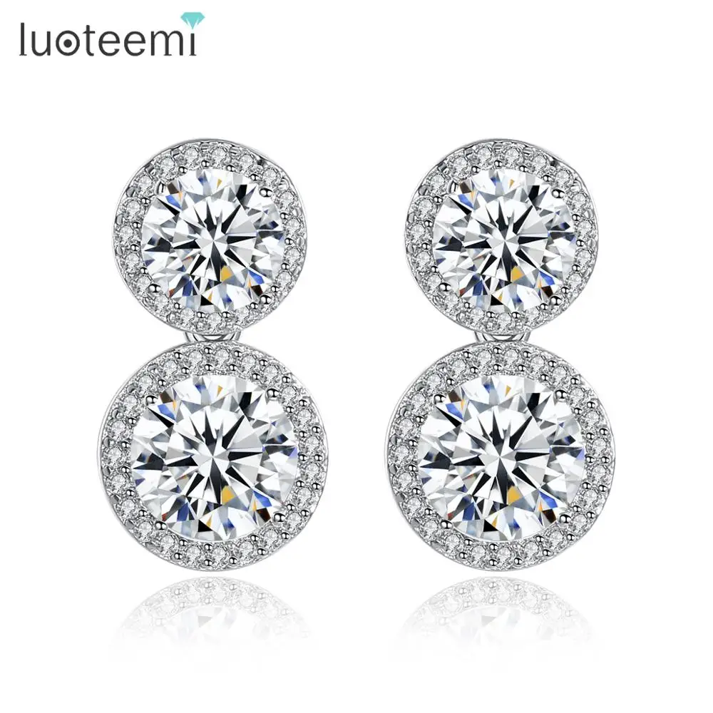 

LUOTEEMI Wholesale Cheap Fashion Purple Fancy A AA+ CZ Diamond Small Double Round Elegant Drop Earrings