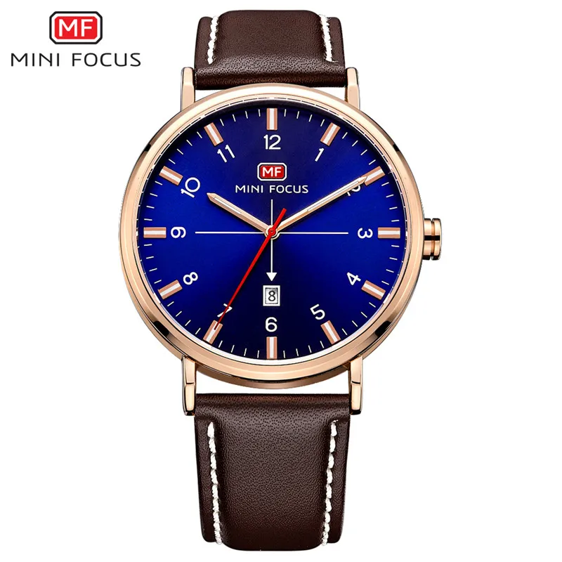 

Top Brand Men Sports Quartz Casual Leather Blue Dial Men Analog Display waterproof Military Wrist Watches