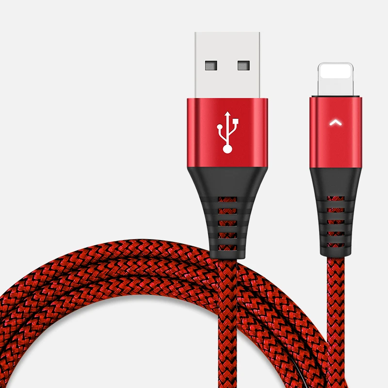 

Free Shipping Nylon Braided Aluminium Shell Fast Charging Data Cable with LED light Charger Cable for iphone 6/6S/7/8 X MAX/XR, Black/red/sliver