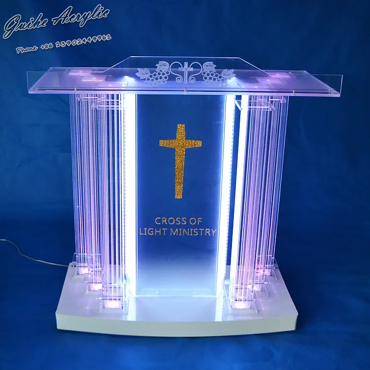 

AKLIKE Grand acrylic church podium plexiglass pulpit priest lectern with LED lights, Customized color