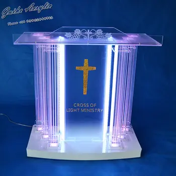 Chaire D'Église Portable En Acrylique Avec LED - Podium 100x40x116 Cm, Éclairage RGB, Roulettes Et Freins - Pour Mariages, Conférences, Événements