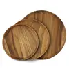Customized manufacture wholesale dinnerware round acacia wooden food bread tray dish serving plates for restaurants