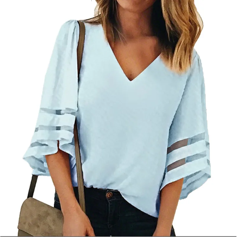 

Summer Women V Neck Tops Short Sleeve girl Pullover blusas T Shirt Tee female solid clothing Plus Size female Tops, As the pictures shown