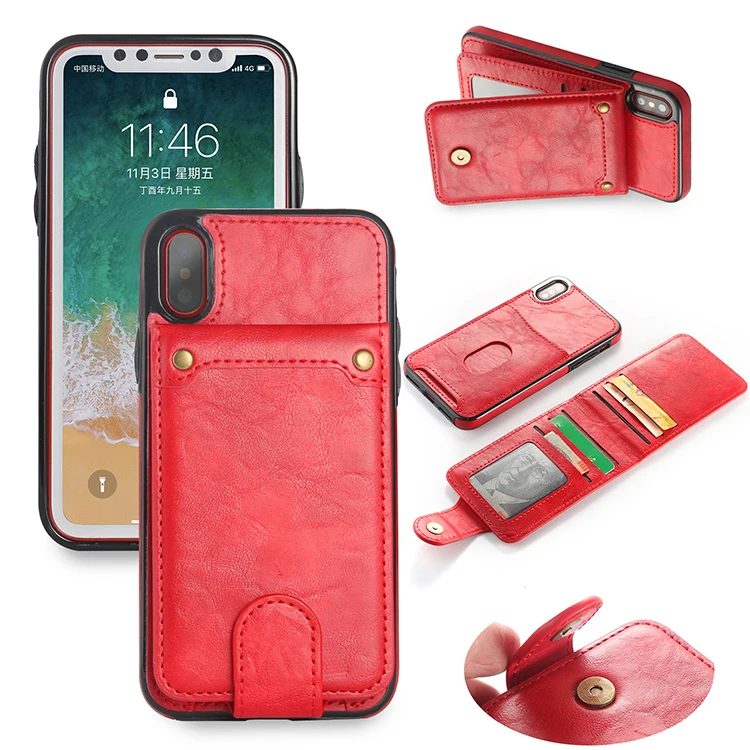 DHL Free Shipping Vertical Flip Cover Split Magnetic Vintage Leather Case For iPhone X Card Pocket Kickstand Photo Frame