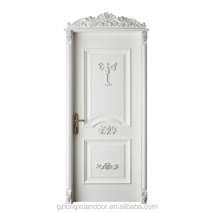 Solid Teak Wood Painting White Interior Doors Simple Mian Entrance