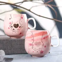 

Hot Selling Wholesale Cat Paw Ceramic Coffee Cup Couple Mugs Pink Gift Cute Sakura Cat Design Cheap Belly Milk Coffee Cup Mug