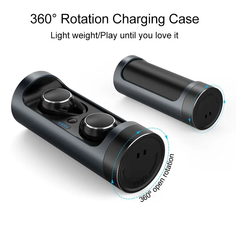 

2019 Fashion design tube case rotating open charging box bt 5.0 headset wireless earphone waterproof stable connection, N/a