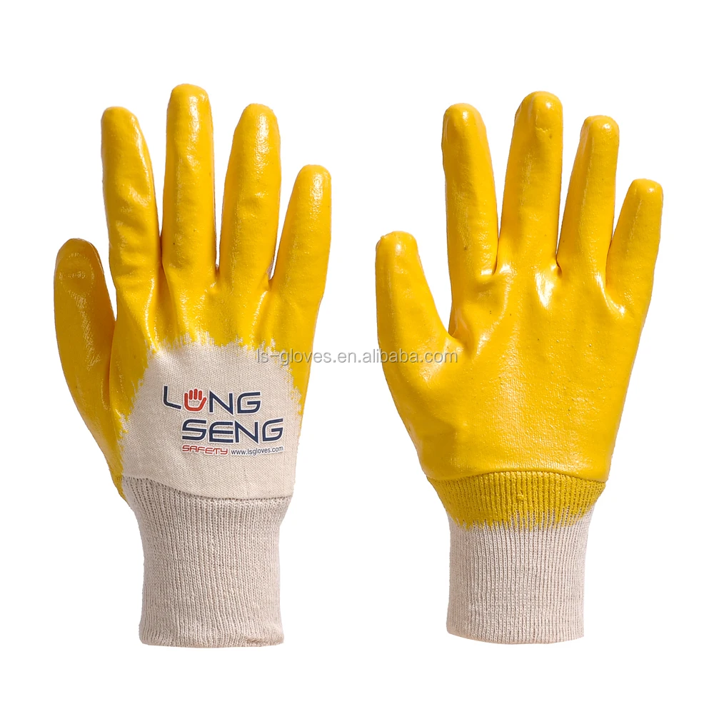 

High quality 3/4 coating yellow nitrile industrial gloves with jersey interlock liner safety working gloves, Customizable/optional