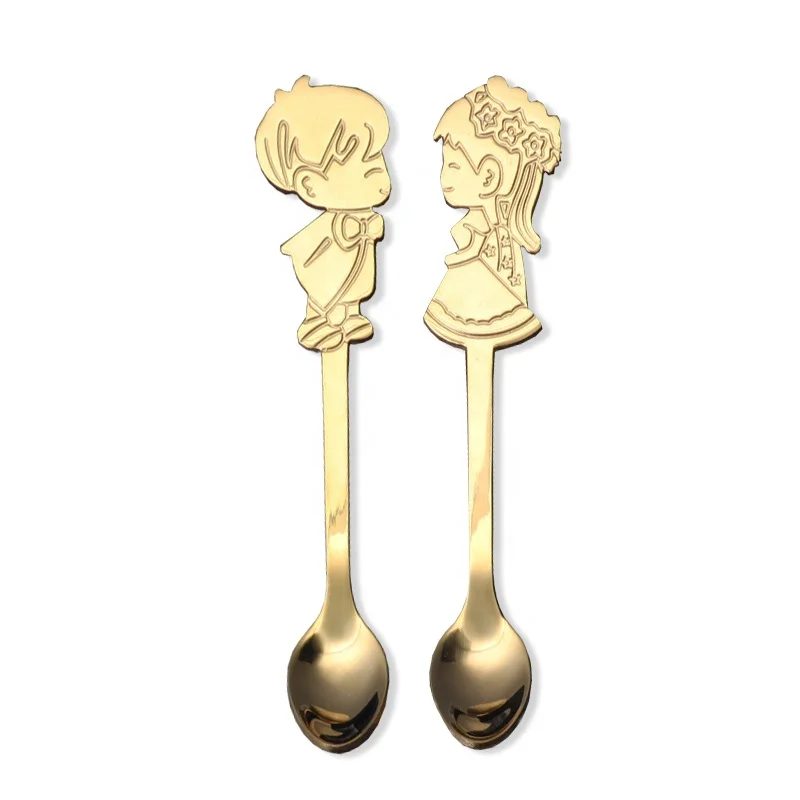 

304 stainless steel gold coffee spoon couple spoon for wedding/valentine's day gift, Silver/gold/rose gold/black/blue/purple