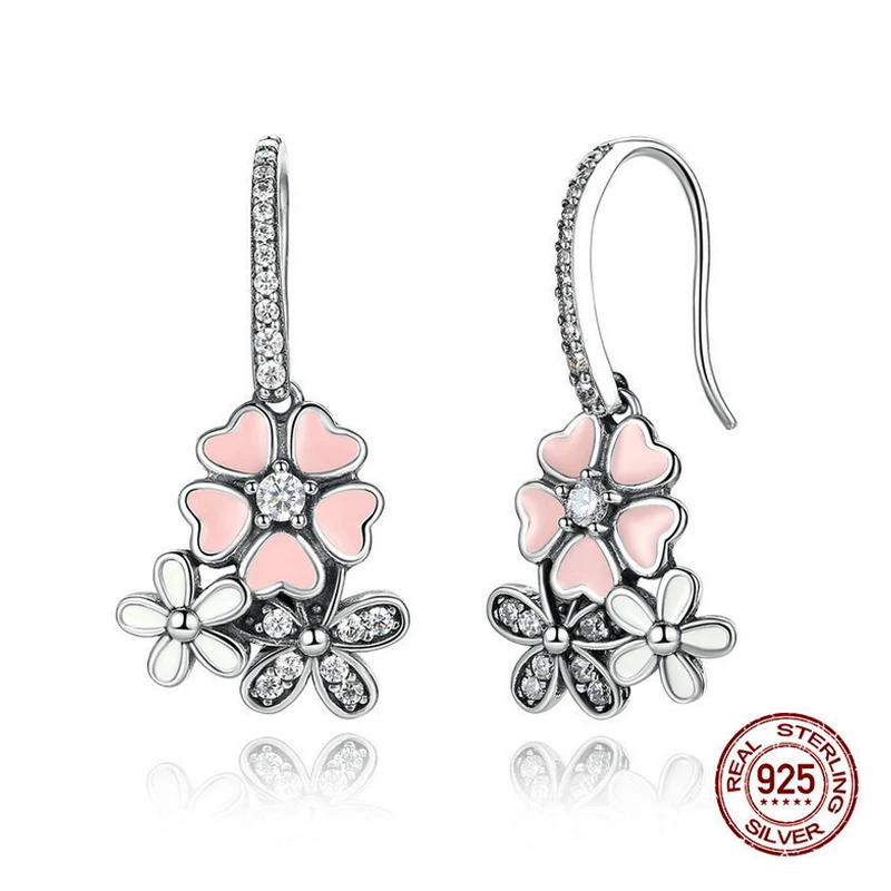

925 Sterling Silver Earrings Cubic Zirconia Flower Hoop Earrings Jewelry