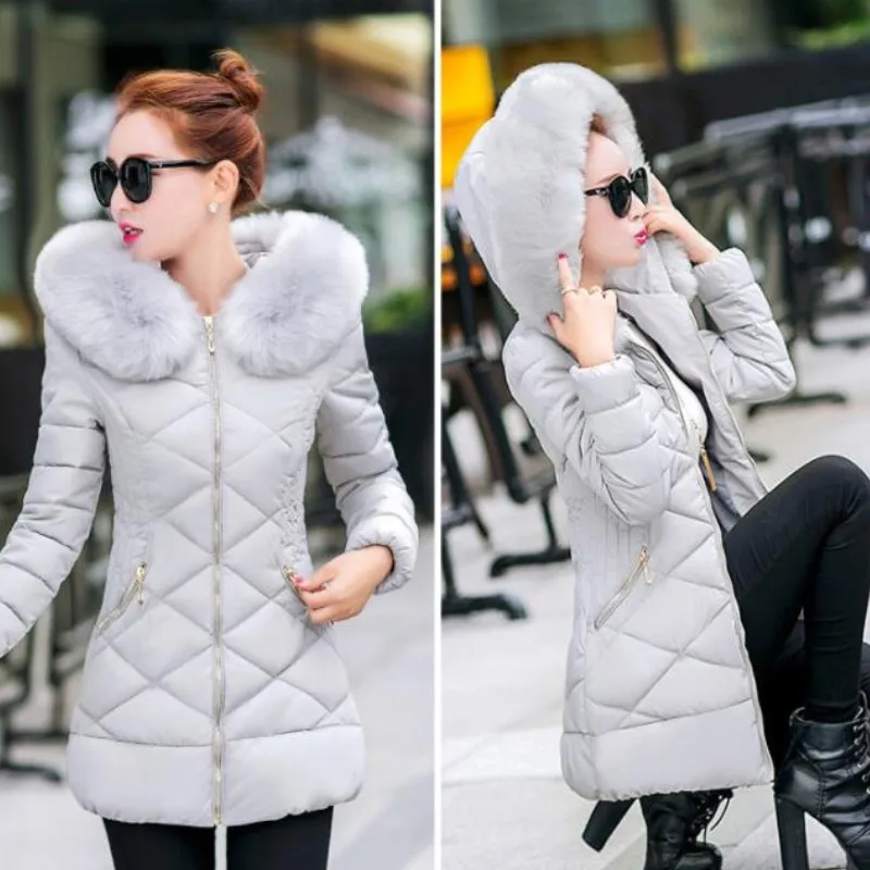 

YSMARKET 5 Color M-3XL Fashion Winter Tops Long Coat Women Down Jacket Faux Fur Collar Thick Warm Hooded Coats E8845, N/a