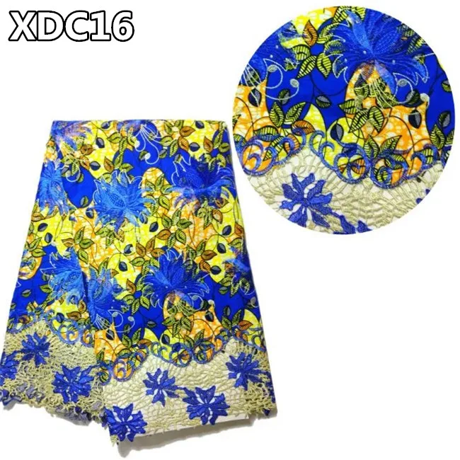 

XDC16 Best quality African wax lace fabric Nigeria style lace wax cloth fabric with lace for wedding dress, Customized