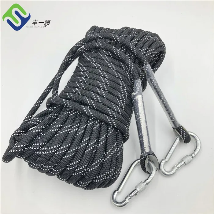 

Black 10mm Rock Climbing Static Rope With Carabiner at each end, Customized
