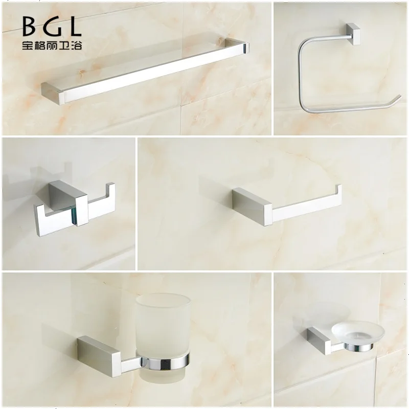 6 Pcs Modern Luxury Brass Chrome Plated Hotel Bathroom Set Accessories