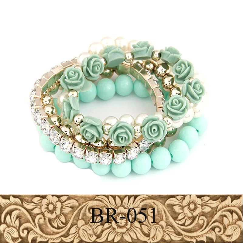 

Fashion Candy Color Rose Flower Pearl Multilayer Charm Bracelet & Bangle For Women Fashion Jewelry, Gold/sliver